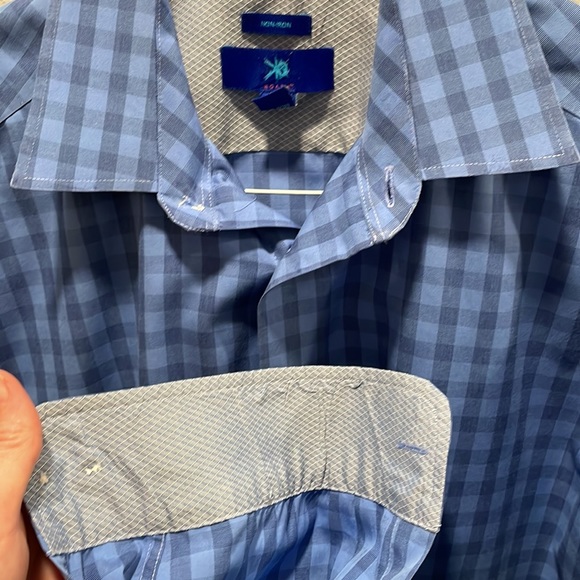 EGARA Mens M Blue and navy gingham check button up dress shirt 💼🖇📈 - Picture 4 of 5